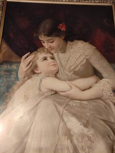antico quadro mamma abbraccia figlia