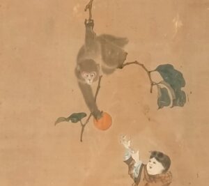 disegno antico cina con scimmie